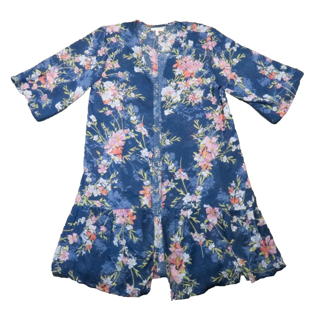 Maurices Floral Kimono Duster XL Blue Floral Sheer Boho Festival Cottagecore